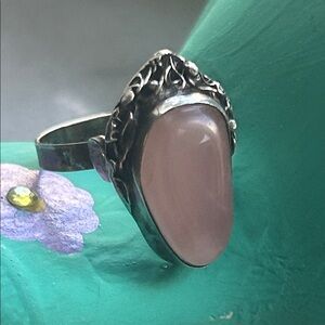 Vintage 1970’s Taxco 950 Sterling Silver Pink Opal Statement Ring